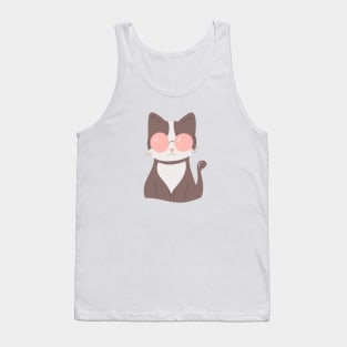 Modern Minimalist Cat: Muted Purple & White, Pink Glasses Art Tank Top